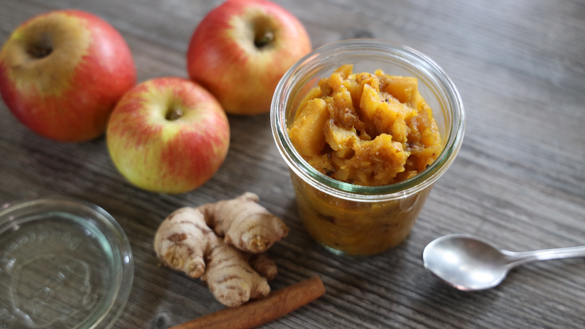 apple ginger chutney in glass jar